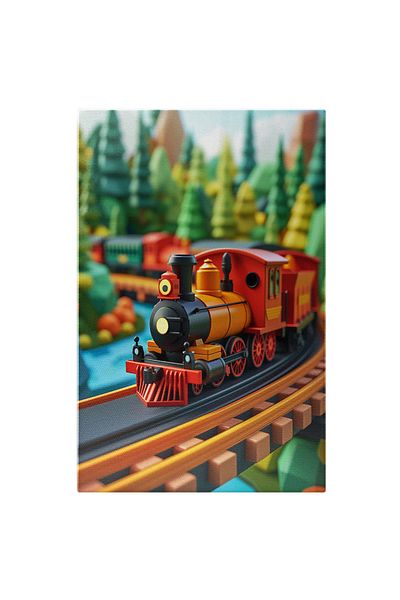 StoryGift Romania Canvas Painting: Toy Train On Tracks - Kids And Play Digital Painting