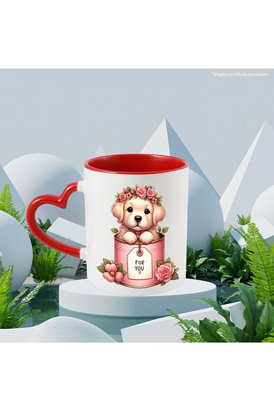 StoryGift Romania Mug with a Golden Retriever puppy coming out of a can | illustration | me, With ,STG .