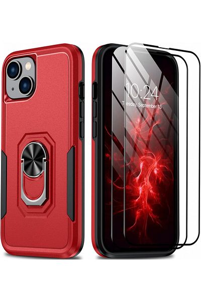 Antshare Set of case and 2 foils for iPhone 14 Antshare, TPU/tempered glass, red/black/transparent