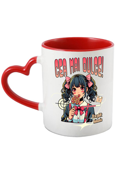 StoryGift Romania Cana Fata Stil Anime Cu Acadea Text Cea Mai Dulce, 330ml, C...