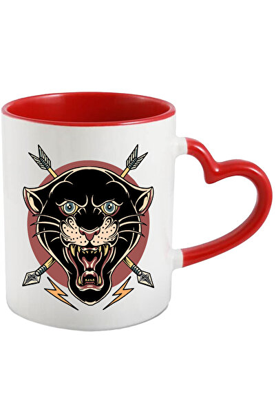 StoryGift Romania Cana Cu Cap De Pantera, Fulger, Sageti, Cerc, Animal, Multicolor 330 Ml, Ceramic, Cu ,stg