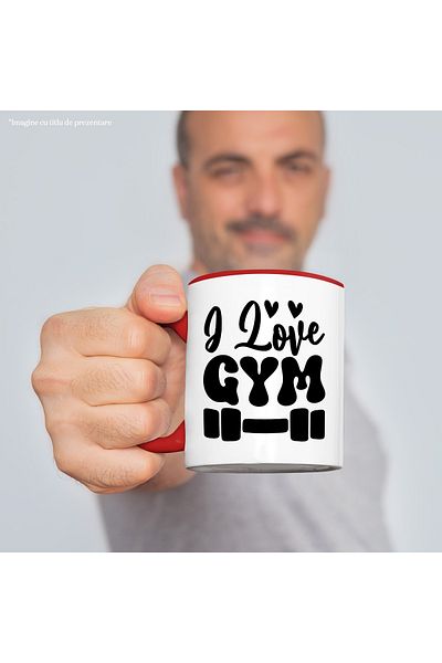 StoryGift Romania Dumbbell Mug for those who love the gym - fitness sport with Red Handle, With R Handle, STG