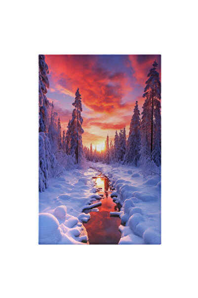 StoryGift Romania Tablou Canvas: Apusul De Soare Intr-o Zi Alba De Iarna Cu B...