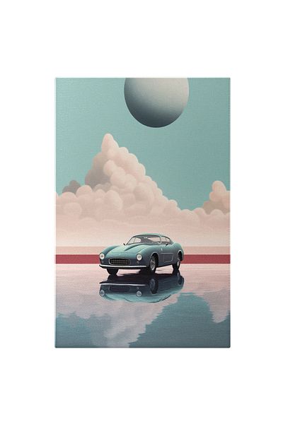 StoryGift Romania Tablou Canvas: Ilustratie Cu O Masina Veche - Reflexie Apa Nori Pictura Digitala