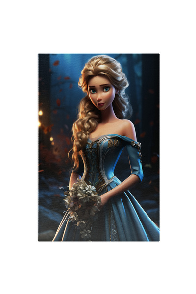 StoryGift Romania Tablou Canvas: Regina Elsa In Padure Barbie, Blond, Croiala Costum, Papusa, Albastru Electric,