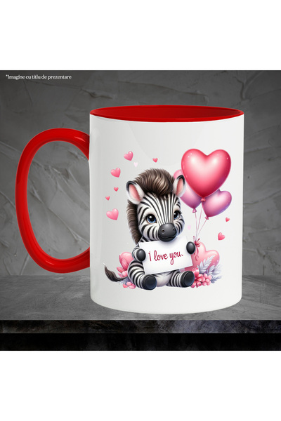 StoryGift Romania Mug with a zebra with the message "I love you" | illustration | balloons | hearts | gift |, With ,STG