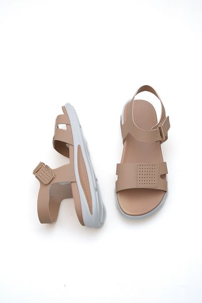 LOJO Sandale de zi cu zi cu talpă sport groasă cu bandă pentru femei Orla Beige