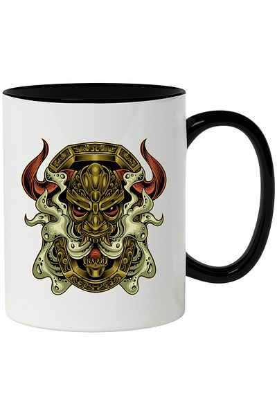 StoryGift Romania Cana Cu Demon, Coarne, Coif, Rama Ornamentala, Colti, Multicolor 330 Ml, Ceramic, Cu ,stg