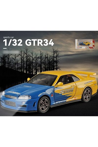 Choice Blue-no Box 1: 32 Nissan Gtr R34 Alloy Car Model Diecasts Toy With Sound And Light Vehicles Decorati