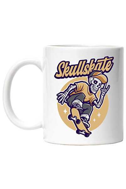 StoryGift Romania Cana Cu Skullskate, Cerc, Schelet, Skateboard, Sapca, Multicolor 330 Ml, Ceramic, Cu ,stg