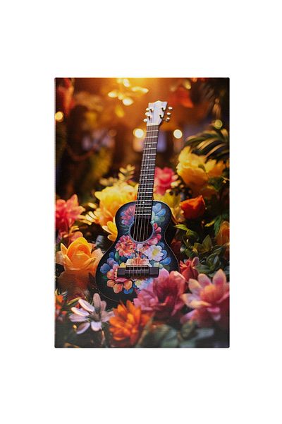 StoryGift Romania Canvas Painting: Guitar Framed With Flowers - Floral Elegance And Musical Instruments Dig Painting