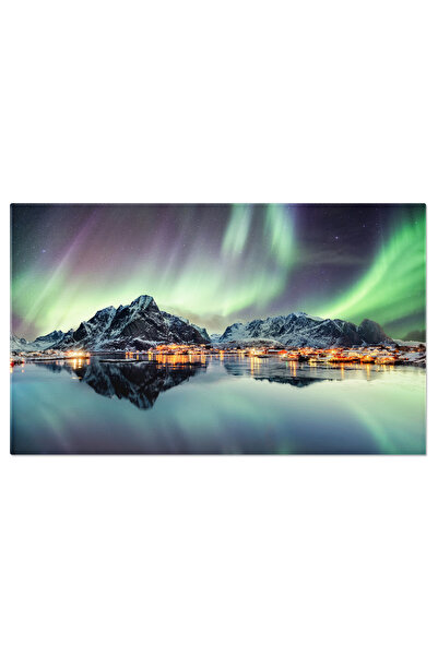 StoryGift Romania Tablou Canvas Aurora Borealis Peste Munti Luminile Nordului Stralucesc Deasupra Unor Munti In C