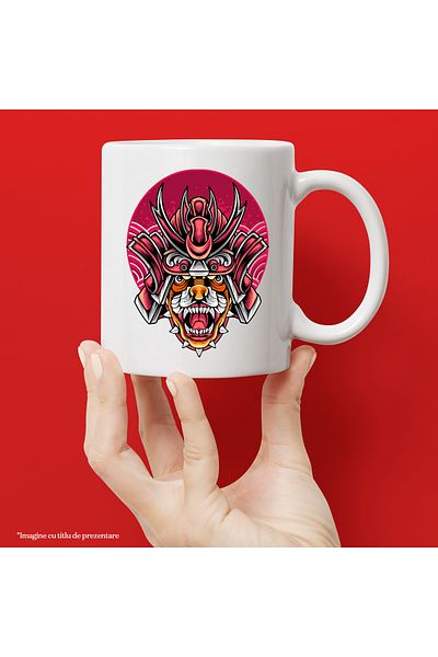 StoryGift Romania Mug With Tiger, Collar, Helmet, Samurai, Fighter, Asian, Multicolor 330 ml, Wax, With ,STG
