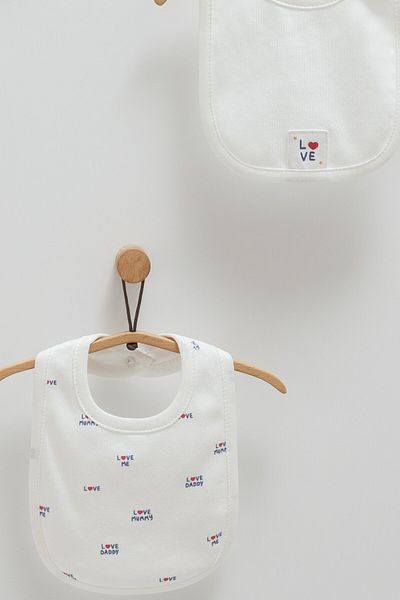 Caramell 3-Piece Baby Bib (Compatible for 0-12 Months Babies) 3-Piece Bib 100% Cotton Baby Bib Ecru Color