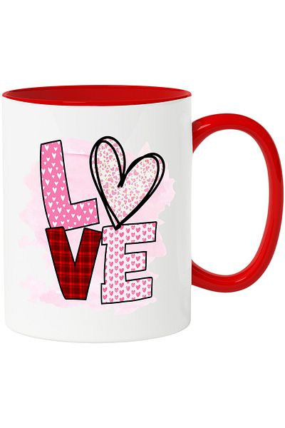 StoryGift Romania Mug with a heart with the message "Love", pink, red, Valentine's Day, illustration, love, With, STG