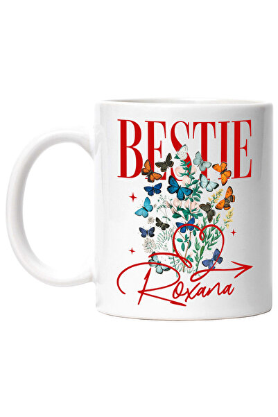 StoryGift Romania Cana Cu Inima Rosie , Fluturi Colorati Planta Verde Text Be...