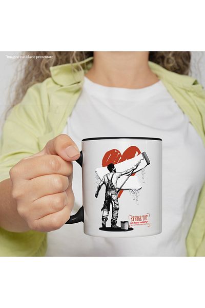 StoryGift Romania Mug Painter wiping heart disappointed toxic love, 330ml, Ceramic with Handle, With, STG