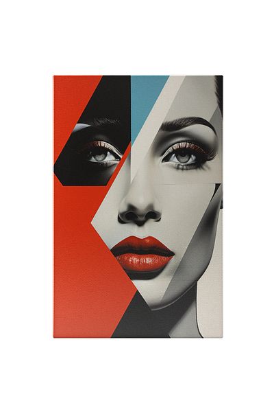 StoryGift Romania Tablou Canvas: Portret De Femeie In Stil Abstract - Buze Rosii Figuri Geometrice Pictura Digit