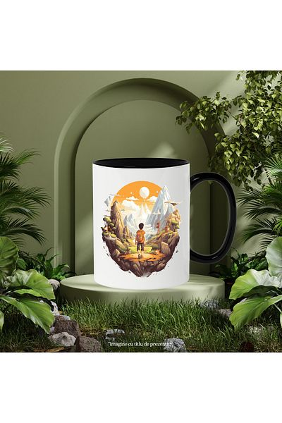 StoryGift Romania Mug with a boy traveling, illustration, adventures, mountains, nature, greenery, With ,STG