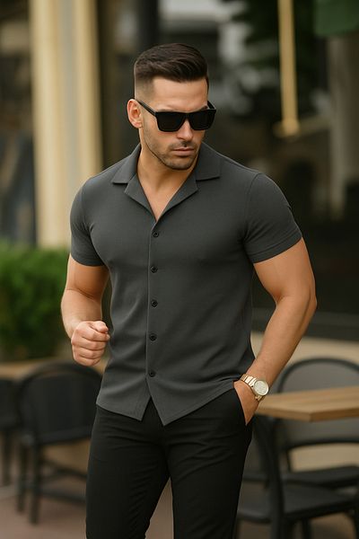 ROCKBLACK Loose Men's Smoked Lycra Summer Short Sleeve Shirt Redsonne