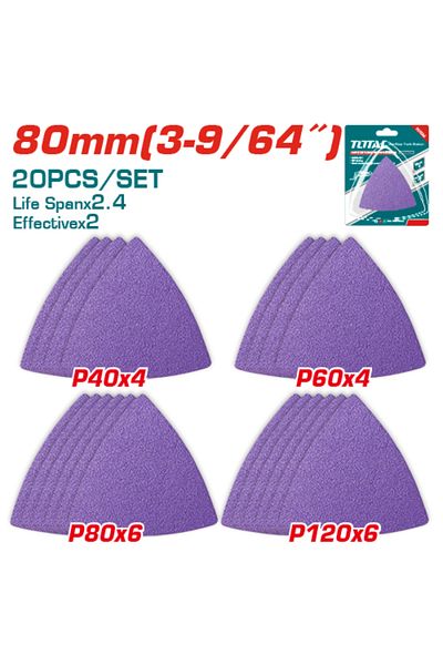 TOTAL Delta 80mm Triangle Sandpaper 20pcs/set P40x4/p60x4/p80x6/p120x6