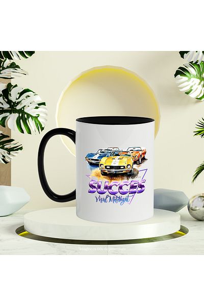 StoryGift Romania Mug With Message Success Motorized Dream, Triangle, Vintage Cars, Multicolor 330 m, With ,STG