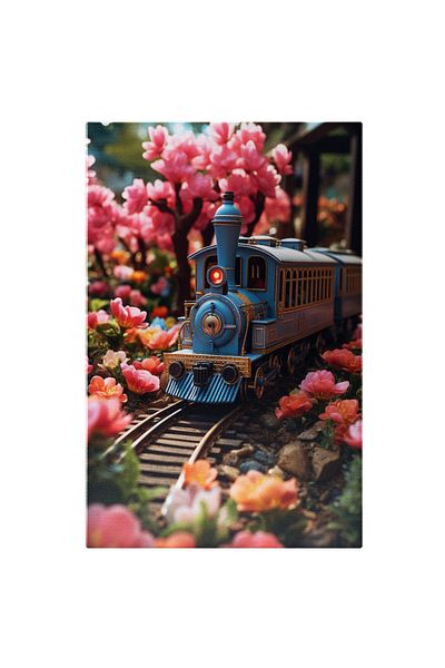 StoryGift Romania Canvas Painting: Blue Toy Train - Kids And Play Digital Painting