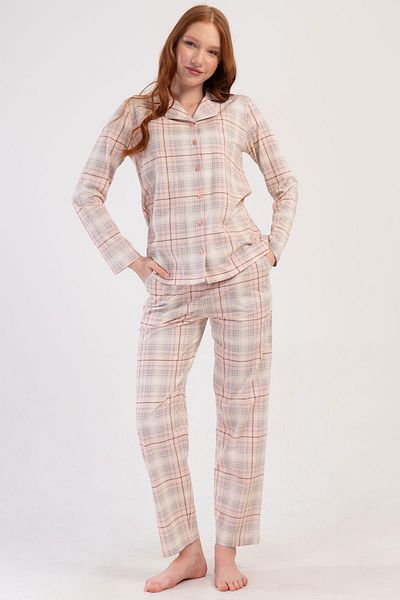 VİENETTA Women Shirt Collar Front Buttoned Long Sleeve Salmon Pajamas Set C0T3N0O014