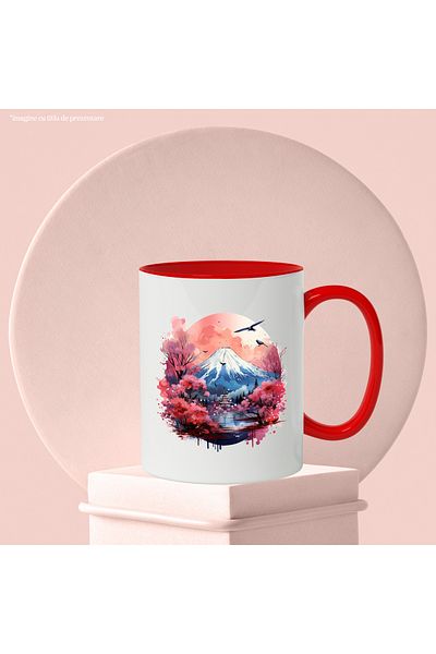 StoryGift Romania Mount Fuji Mug: Snow, Lake, Temple, Cherry Blossoms, Multicolor 330 ml, Ce, Cu,STG