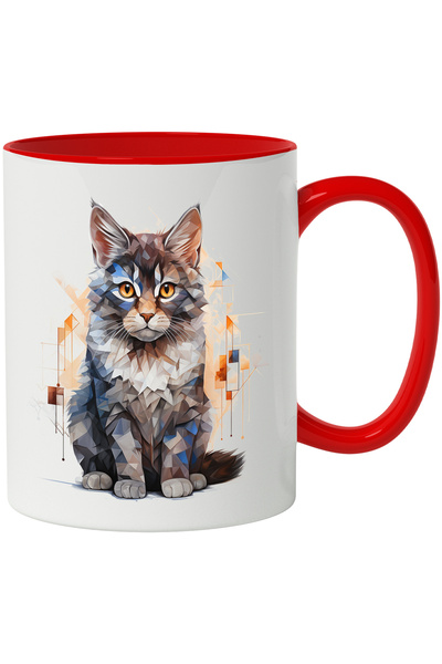 StoryGift Romania Cana Cu Pisica, Mosaic, Geometric, Triunghi, Coada, Multico...