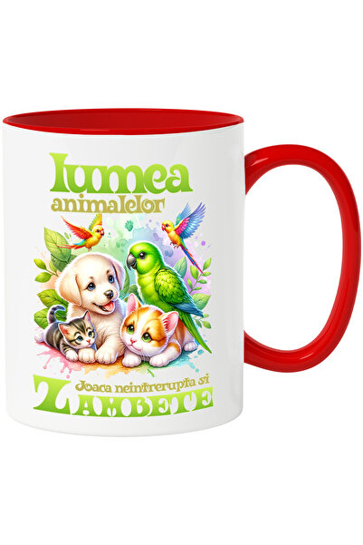StoryGift Romania Cana Lumea Animalelor- Pisica, Caine, Papagal, 330ml, Ceram...