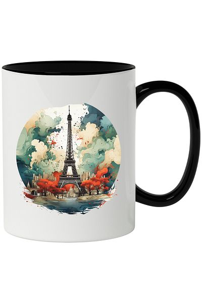 StoryGift Romania Cana Cu Monument: Turnul Eiffel, Copaci, Cer, Nori, Oras, Multicolor 330 Ml, Cer, Cu ,stg