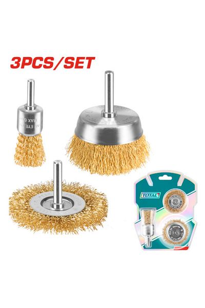 TOTAL 3pcs/set Drill Brush Set Yellow Wire