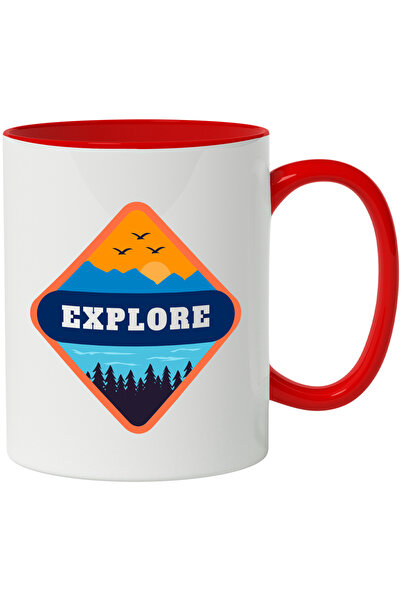 StoryGift Romania Cana Cu Mesaj In Engleza Explore, Munte, Lac, Padure, Apus, Pasari, Multicolor 3, Cu ,stg