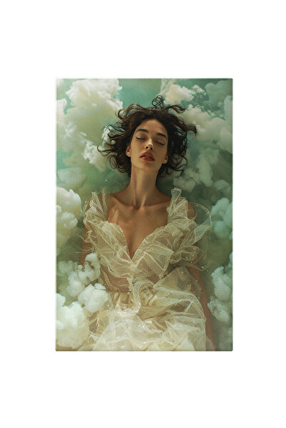 StoryGift Romania Tablou Canvas: Baia În Nori Relaxarea Femeii În Rochie Albă Semitransparentă Elegantă Pictura D