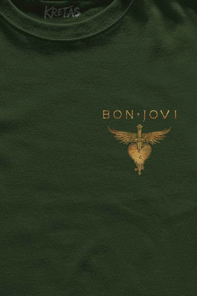 Kretas Χακί μπλουζάκι Jon Bon Jovi Μουσική Κιθάρα Ροκ Μουσική Κοντό μανίκι Μίνιμαλ μπροστινό μπλουζάκι Unisex