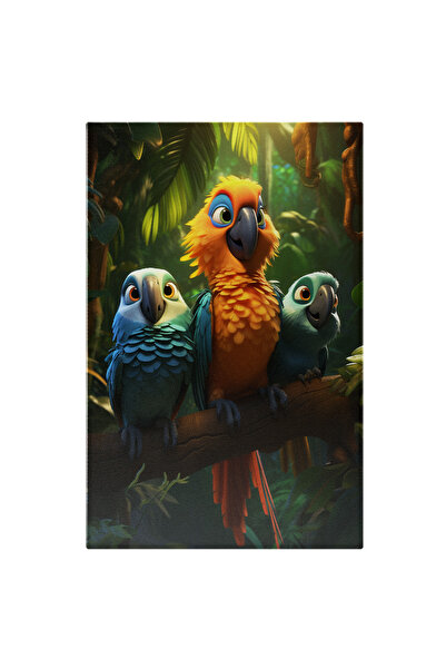 StoryGift Romania Tablou Canvas: Puiuti Papagali Albastri Cu Mamica Lor Stau ...