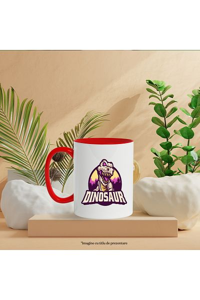 StoryGift Romania Mug With Dinosaur Message, Emblem, Dinosaur, Forest, Reptile, Multicolor 330 ml, C, Cu, STG