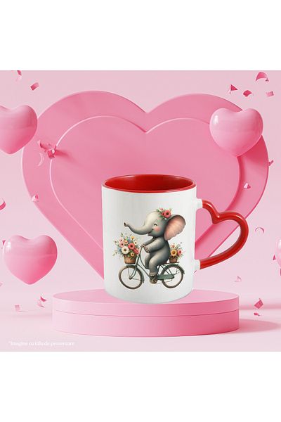 StoryGift Romania Mug with a baby elephant riding a bike | ride | flower baskets, With ,STG
