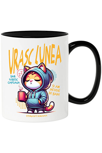 StoryGift Romania Cana Cu Pisica Haioasa Somnoroasa Cu Cana De Cafea Fierbint...