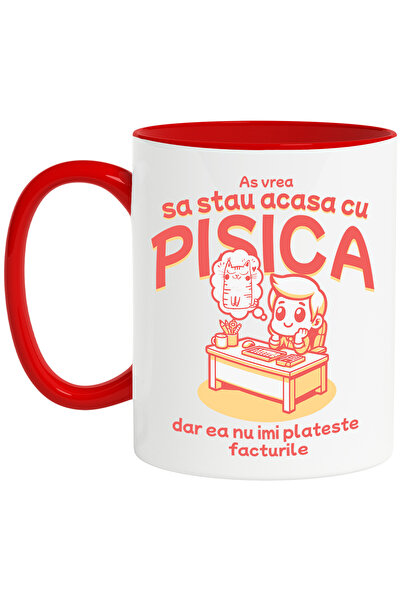 StoryGift Romania Cana Baiat Stand La Birou Cu Gandul La Pisica, 330ml, Ceram...