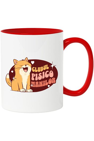 StoryGift Romania Cana Clubul Pisicomanilor Pisica Galbena Cascand Motan, 330ml, Ceramic Cu Maner , Cu ,stg