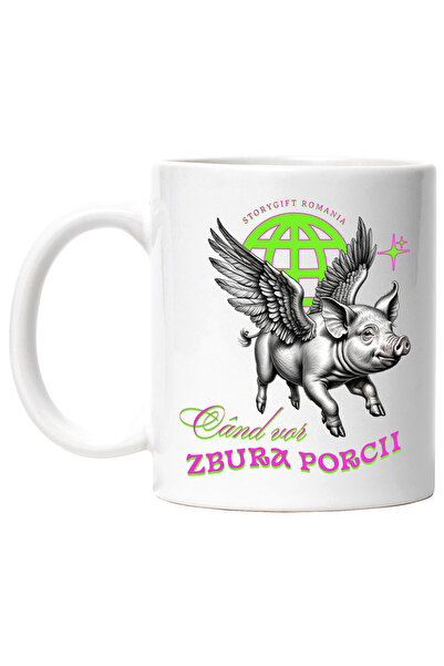 StoryGift Romania Cana Porc Zburator Text Cand Vor Zbura Porcii, 330ml, Ceram...