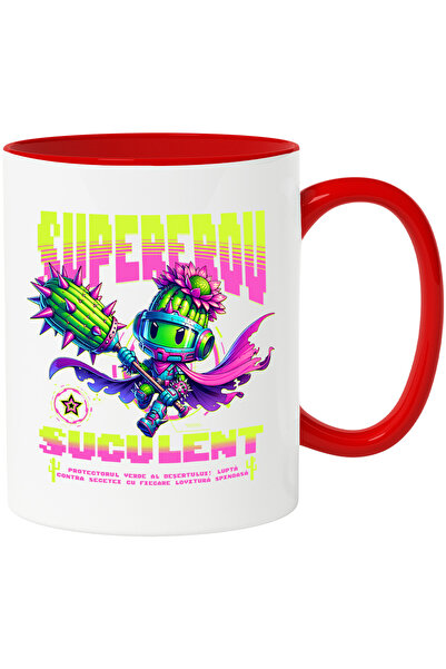 StoryGift Romania Cana Pepene Supererou Suculent. Retro Gaming, 330ml, Ceramic Cu Maner Rosu, Cu Maner ,stg