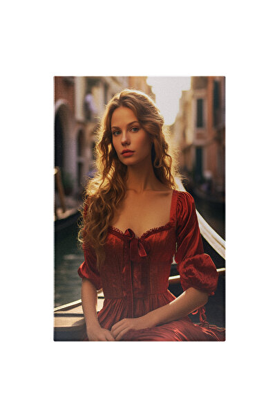 StoryGift Romania Tablou Canvas: Decor Venetian, Fata Intr-o Rochita Rosie Lu...