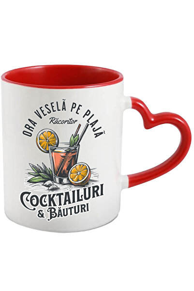 StoryGift Romania Cana Ora Vesela Pe Plaja Cocktail Si Bauturi Petrecere, 330ml, Ceramica Cu Maner, Cu ,stg