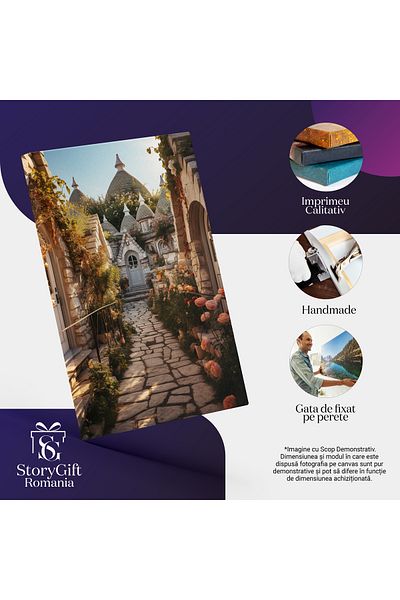 StoryGift Romania Tablou Canvas: View Oras Magic Italia Alberobello Sau Trulli Village Zane Pictura Digitala