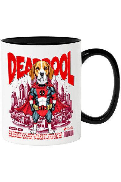 StoryGift Romania Cana Cu Boxer Caine In Costum De Deadpool Cu Pelerina, Erou...