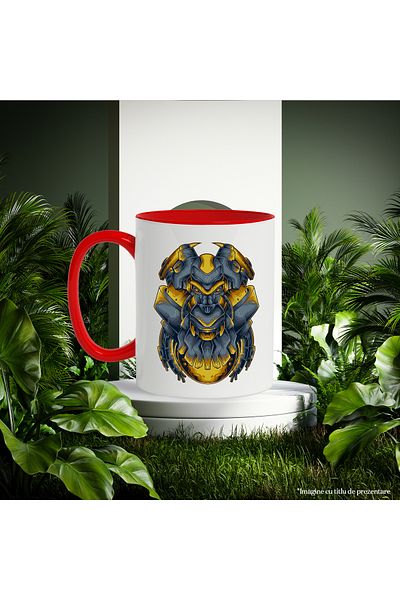 StoryGift Romania Monkey Head Mug, Robot, Mecha, Fire, Smoke, Sci Fi, Multicolor 330 ml, Wax, With ,STG