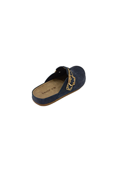 BENTO 41012 Navy Blue Women's Closed Front Daily Leather Anatomical Slippers